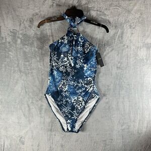 Lauren Ralph Lauren Swim Womens Ring One Piece 12 Swimsuit Indigo Blue Patchwork